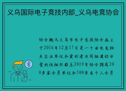 义乌国际电子竞技内部_义乌电竞协会